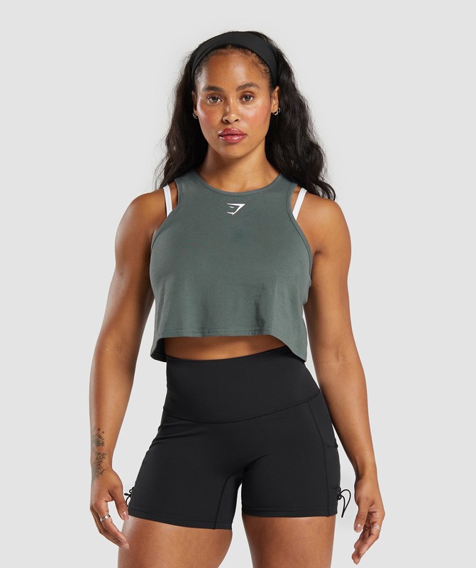 Gymshark Lifting Essential Cotton Crop Tank Tanktop Dames Slate Teal | IUNR79853