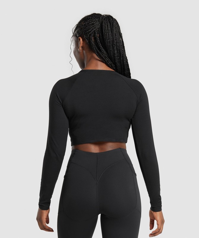 Gymshark Lifting Essential Long Sleeve Crop Top Crop Top Dames Zwart | TCIP97305