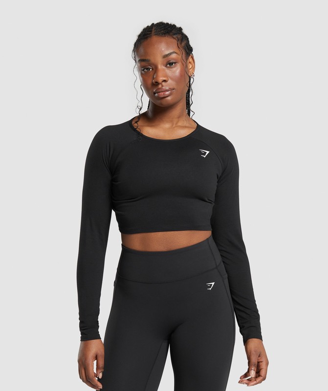 Gymshark Lifting Essential Long Sleeve Crop Top Crop Top Dames Zwart | TCIP97305