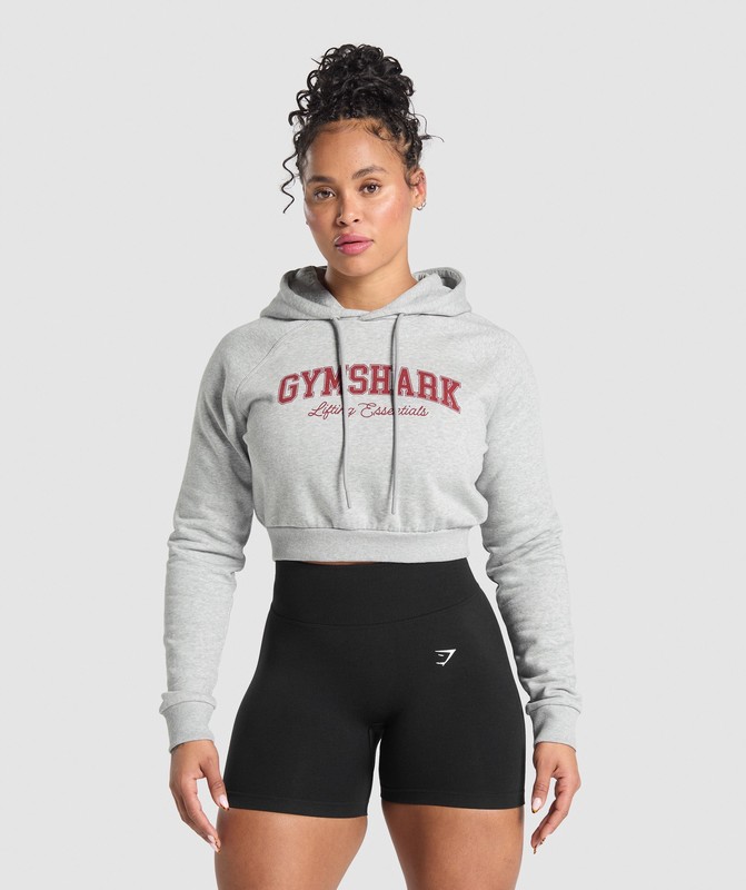 Gymshark Lifting Essentials Graphic Cropped Hoodie Hoodie Dames Lichtgrijs | HXCE93812