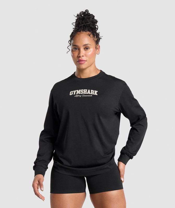 Gymshark Lifting Essentials Graphic Long Sleeve Top Top Dames Zwart | LWYD07892