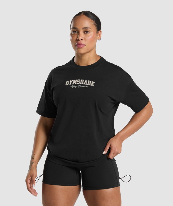 Gymshark Lifting Essentials Graphic Oversized T-Shirt T-Shirt Dames Zwart | HODS58902