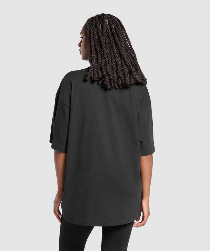 Gymshark Lifting Essentials Oversized Graphic T-Shirt T-Shirt Dames Zwart | KZJE25869