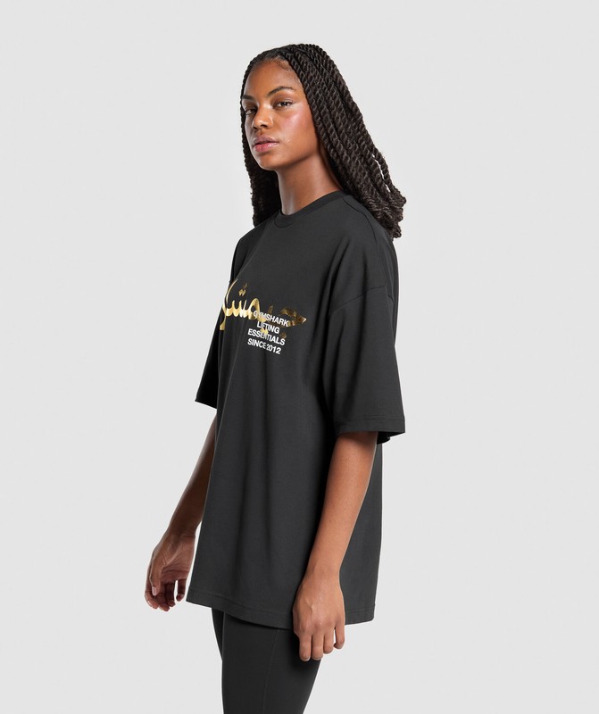 Gymshark Lifting Essentials Oversized Graphic T-Shirt T-Shirt Dames Zwart | KZJE25869