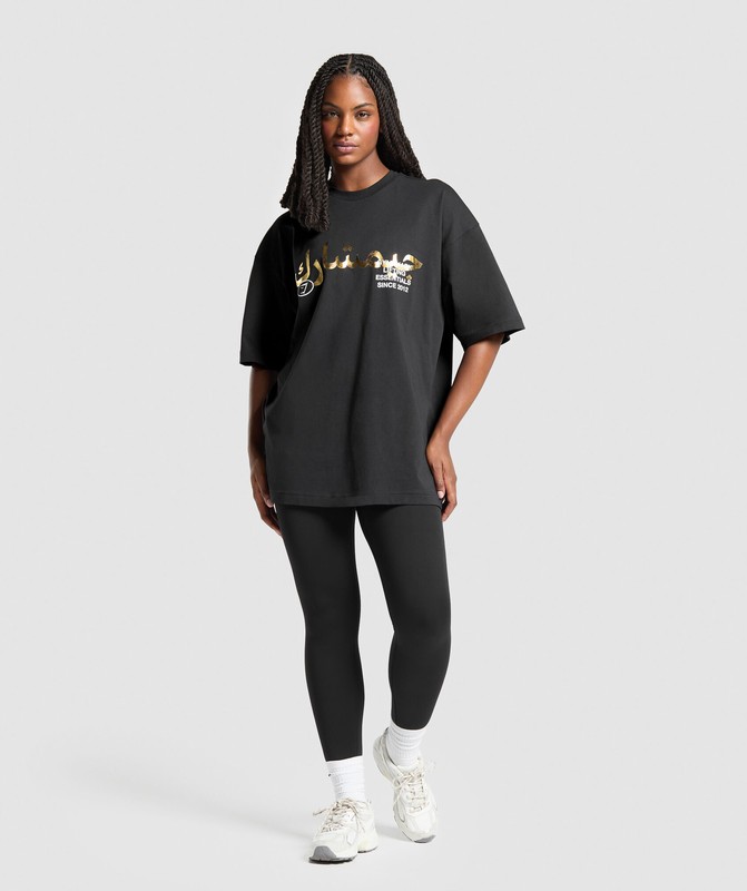 Gymshark Lifting Essentials Oversized Graphic T-Shirt T-Shirt Dames Zwart | KZJE25869