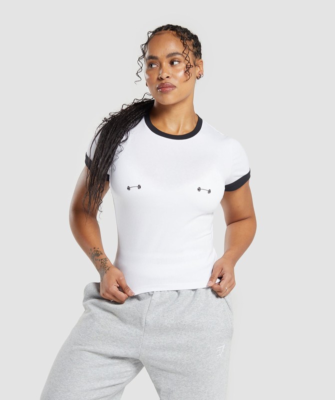 Gymshark Lifting Graphic Baby T-Shirt T-Shirt Dames Wit Zwart | GRQM48965