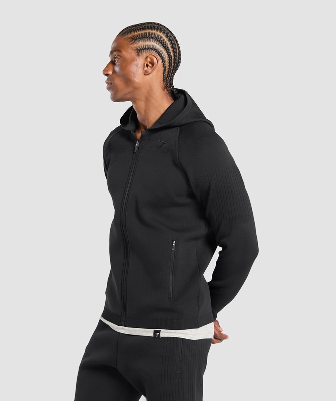 Gymshark Lifting Icons Flat Knit Zip Up Hoodie Hoodie Heren Zwart | SLJG37904