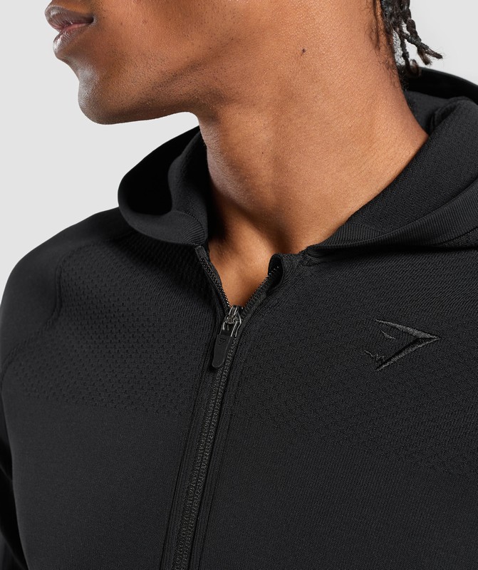 Gymshark Lifting Icons Flat Knit Zip Up Hoodie Hoodie Heren Zwart | SLJG37904