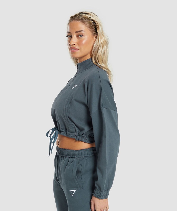 Gymshark Lifting Lightweight 1/4 Zip Pullover Pullover Dames Titanium Blauw | PGVB37918