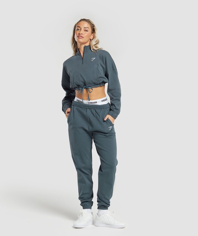 Gymshark Lifting Lightweight 1/4 Zip Pullover Pullover Dames Titanium Blauw | PGVB37918