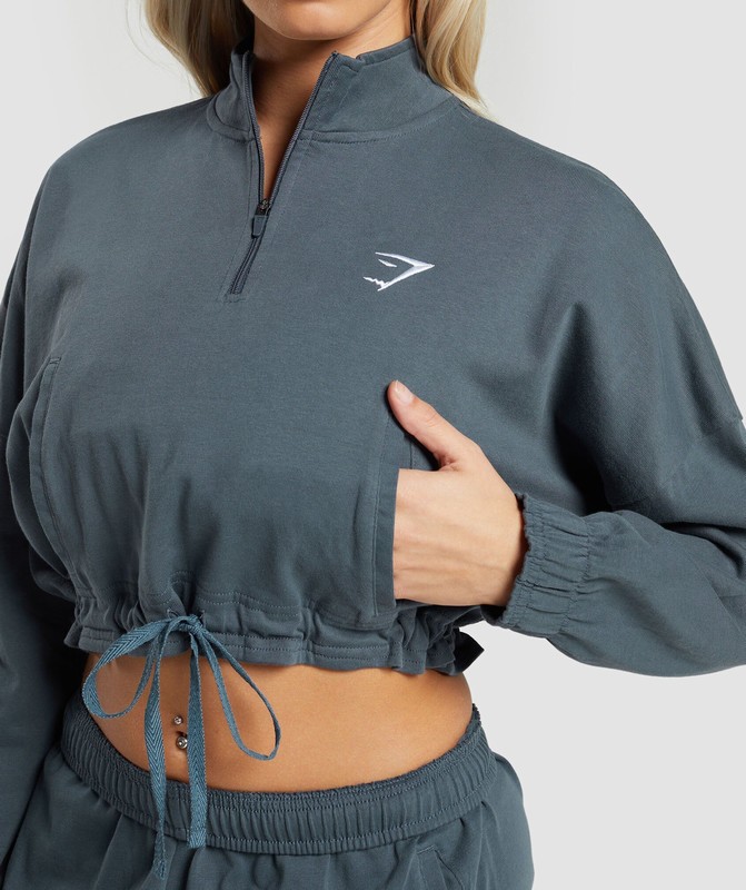 Gymshark Lifting Lightweight 1/4 Zip Pullover Pullover Dames Titanium Blauw | PGVB37918