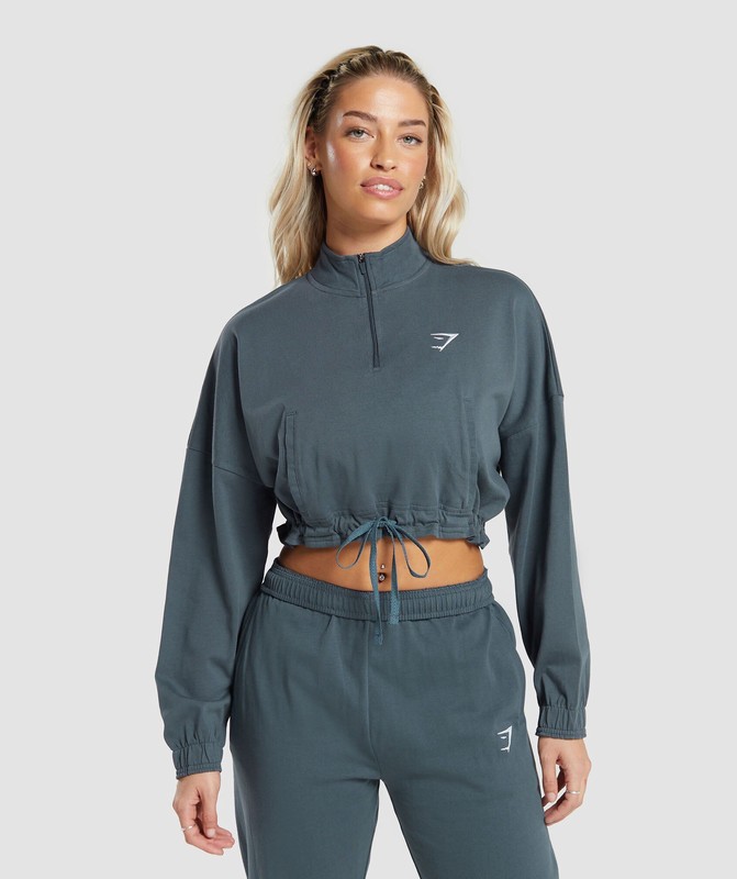 Gymshark Lifting Lightweight 1/4 Zip Pullover Pullover Dames Titanium Blauw | PGVB37918