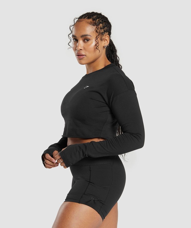 Gymshark Lifting Long Sleeve Crop Top Crop Top Dames Zwart | WXMS94756
