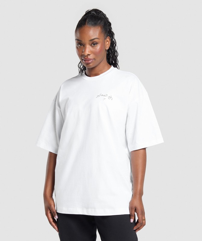Gymshark Lifting OS Baggy Tee GFX T-Shirt Dames Wit | CAMT71368