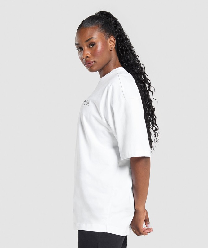 Gymshark Lifting OS Baggy Tee GFX T-Shirt Dames Wit | CAMT71368