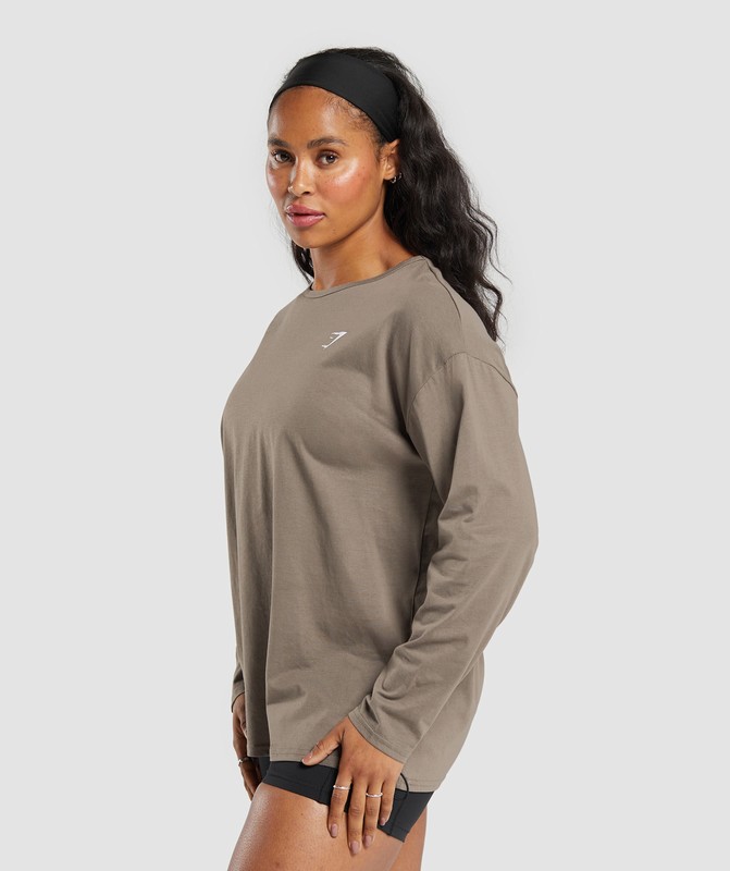 Gymshark Lifting Oversized Cotton Long Sleeve Top Top Dames Camo Bruin | TABL20631