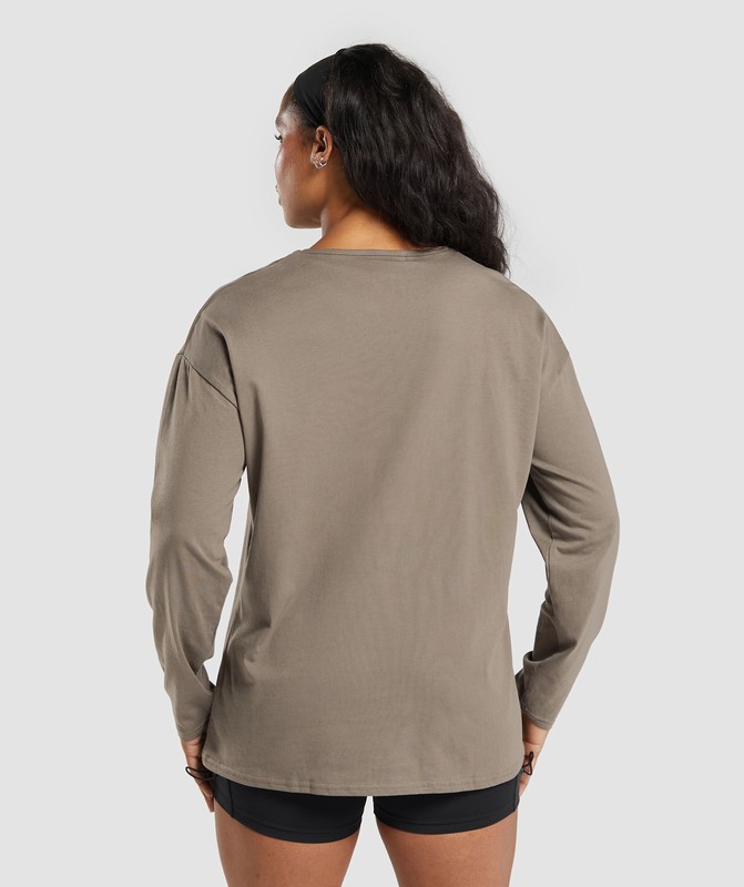 Gymshark Lifting Oversized Cotton Long Sleeve Top Top Dames Camo Bruin | TABL20631