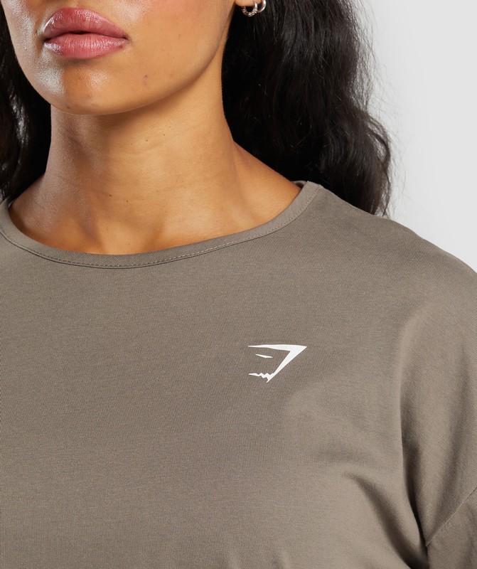 Gymshark Lifting Oversized Cotton Long Sleeve Top Top Dames Camo Bruin | TABL20631