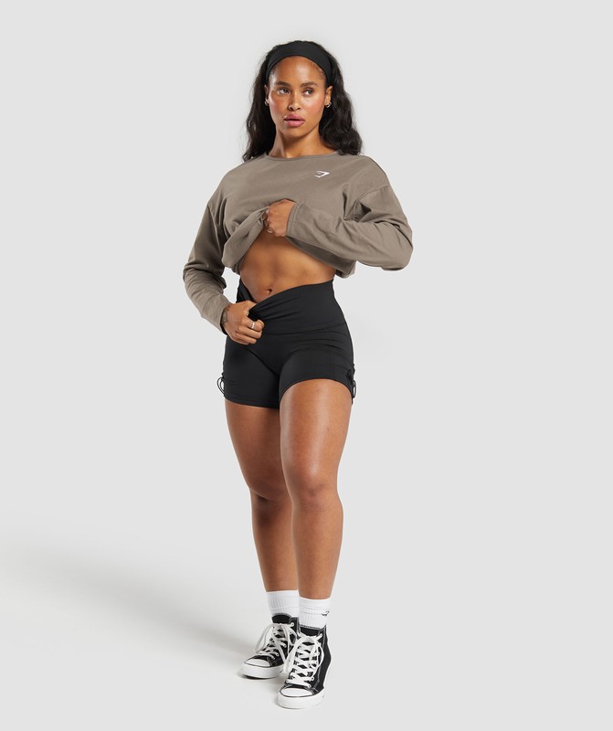 Gymshark Lifting Oversized Cotton Long Sleeve Top Top Dames Camo Bruin | TABL20631