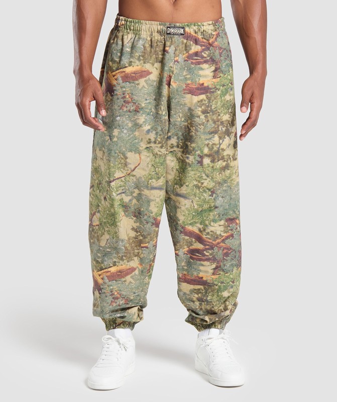Gymshark Lifting Oversized Printed Woven Pants Broek Heren Beige | NKPU92735