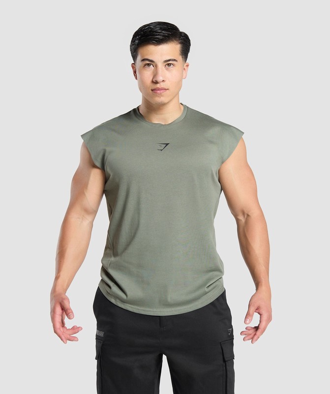 Gymshark Lifting Stars Cut Off Tank Tanktop Heren Groen | GSUR78935