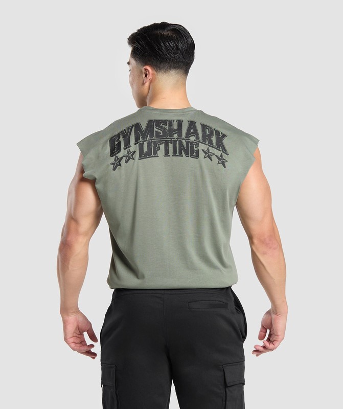 Gymshark Lifting Stars Cut Off Tank Tanktop Heren Groen | GSUR78935