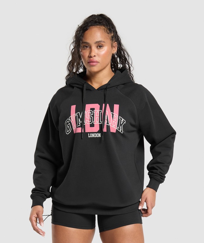 Gymshark London City Oversized Graphic Hoodie Hoodie Dames Zwart | IUGY83671