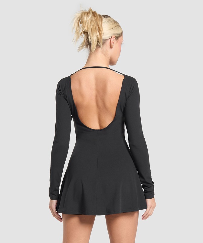 Gymshark Long Sleeve Workout Dress Jurk Dames Zwart | EJSM42708