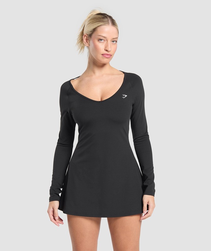Gymshark Long Sleeve Workout Dress Jurk Dames Zwart | EJSM42708