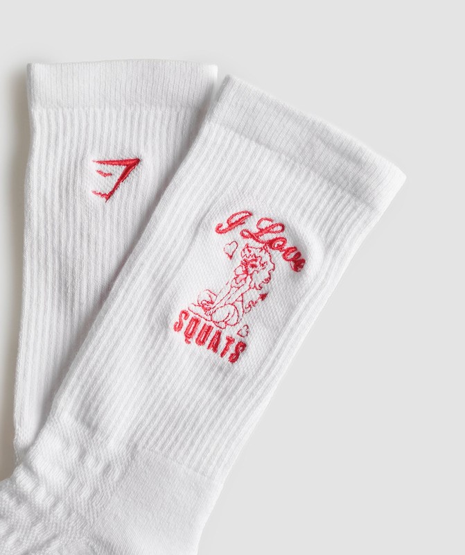 Gymshark Love Squats Graphic Crew Sock Single Sokken Dames Wit Rood | TEHK34526