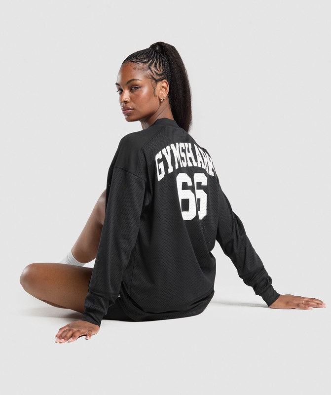 Gymshark Mesh Long Sleeve Varsity Top Top Dames Zwart | QHDE64271