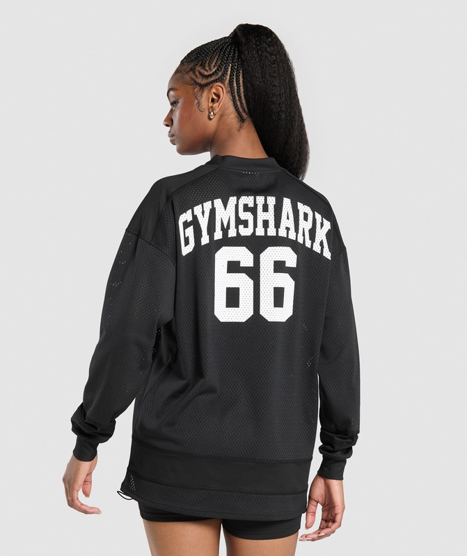 Gymshark Mesh Long Sleeve Varsity Top Top Dames Zwart | QHDE64271