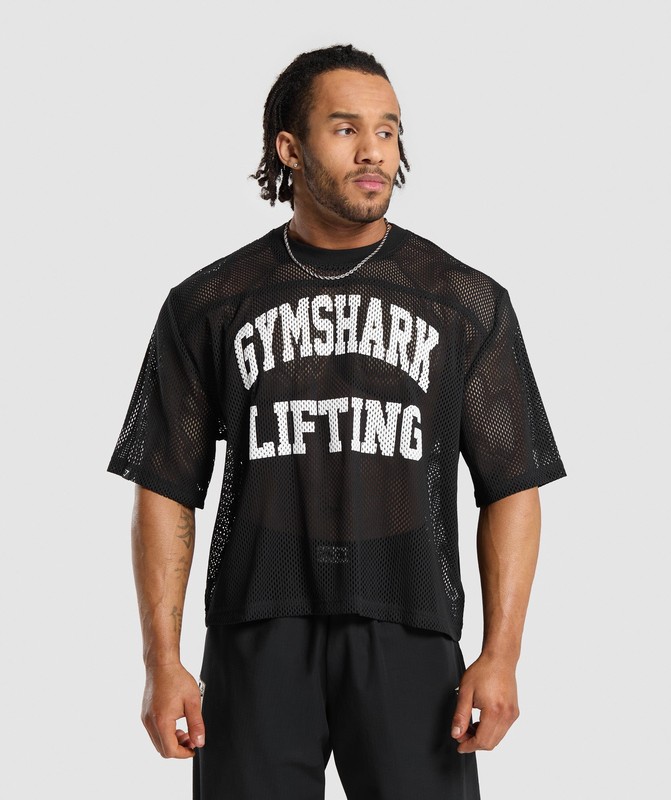 Gymshark Mesh Oversized T-Shirt T-Shirt Heren Zwart | GMIR81265