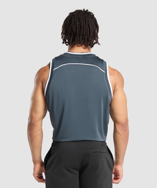 Gymshark Mesh Tank Tanktop Heren Titanium Blauw | WTKE97840