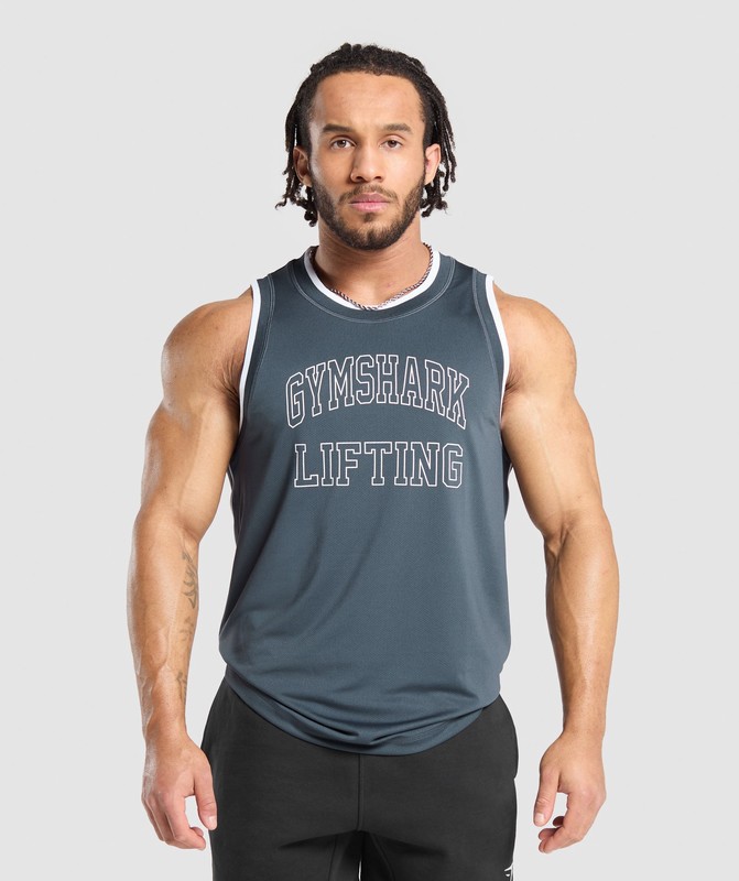 Gymshark Mesh Tank Tanktop Heren Titanium Blauw | WTKE97840