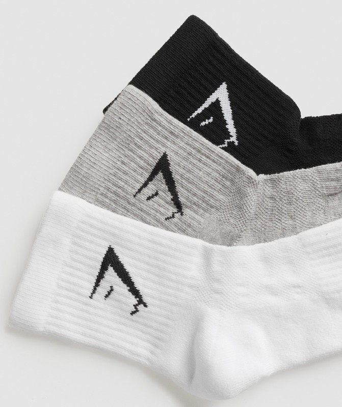 Gymshark Midi 3pk Socks Sokken Heren Wit Lichtgrijs Zwart | GQWT58249