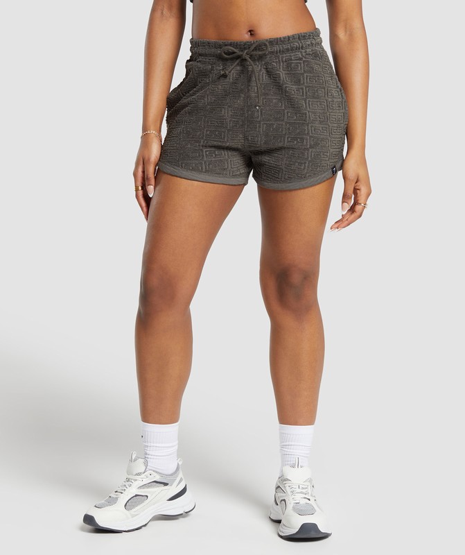 Gymshark Monogram Towel Short Korte Broek Dames Groen | KQJP63459