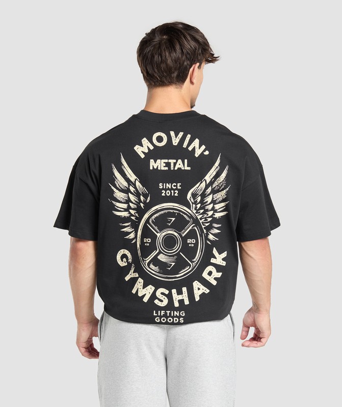 Gymshark Movin' Metal Graphic T-Shirt T-Shirt Heren Zwart | EJUK67590