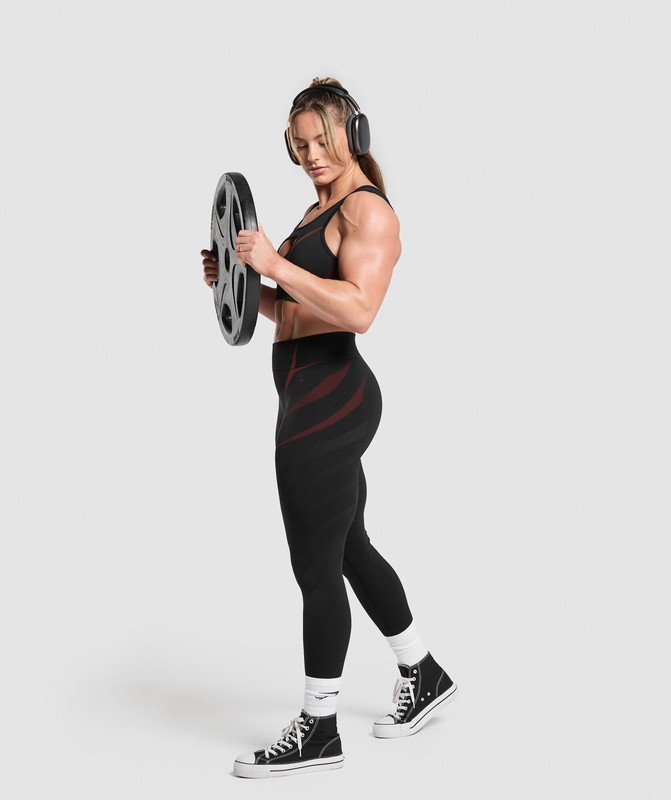 Gymshark Onyx Seamless Leggings Leggings Dames Zwart Rood | GDOM64835