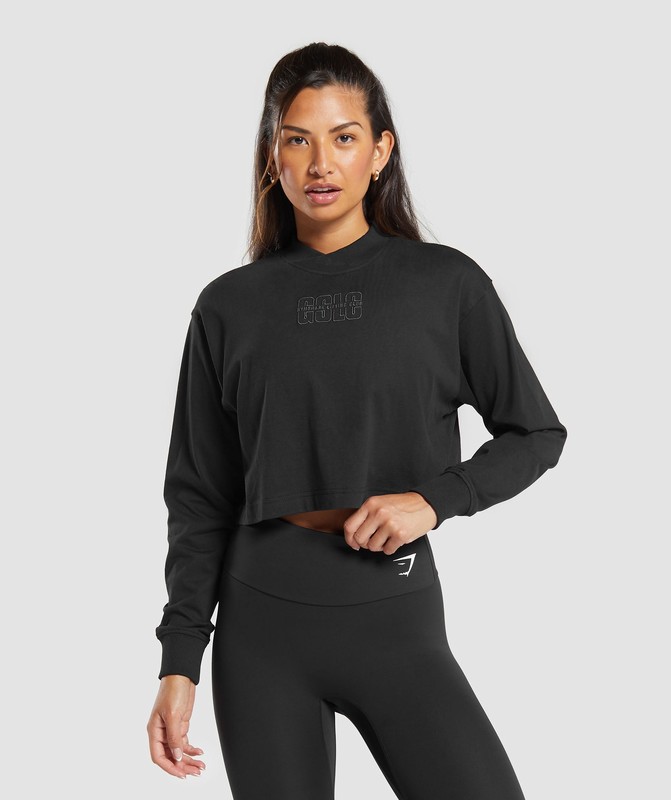 Gymshark Outline Oversized Top Top Dames Zwart | WOLY49837