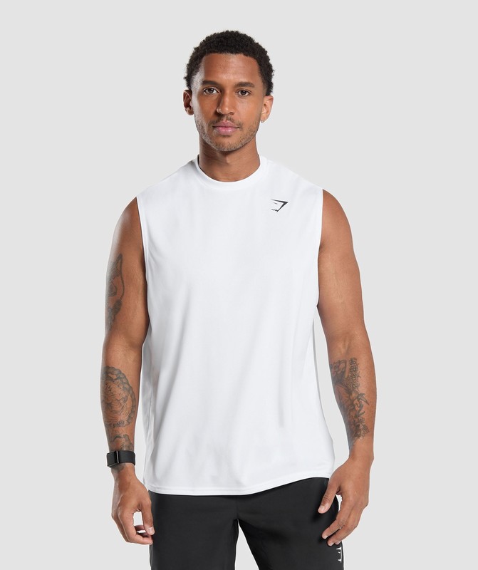 Gymshark Oversized Performance Tank Tanktop Heren Wit | IQLO29537