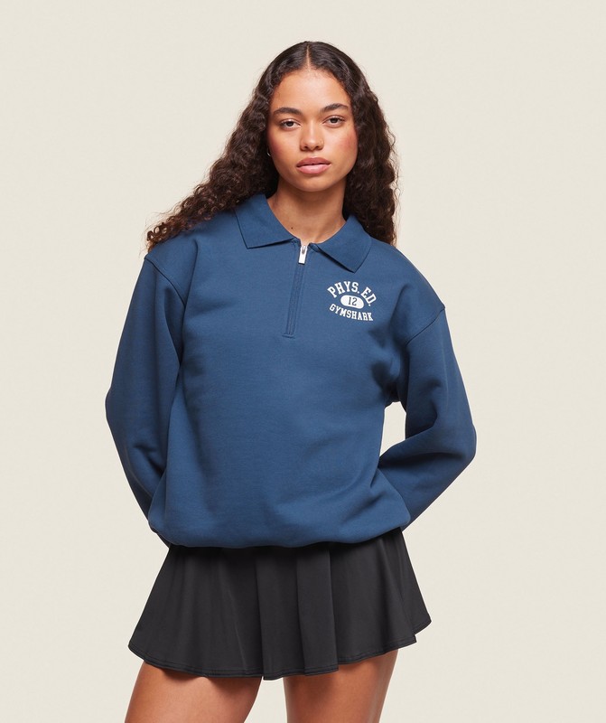 Gymshark Phys Ed Graphic 1/4 Zip Sweatshirts Dames Blauw | EXRB32146