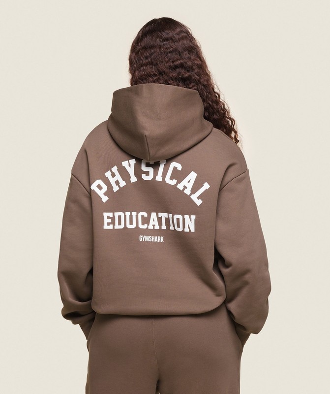 Gymshark Phys Ed Logo Hoodie Hoodie Dames Bruin | HANT12489