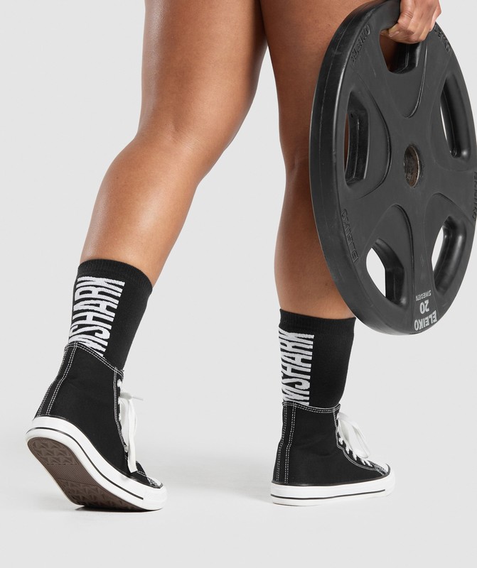 Gymshark Plush Wordmark Crew Sock Sokken Dames Zwart | AOTJ38425