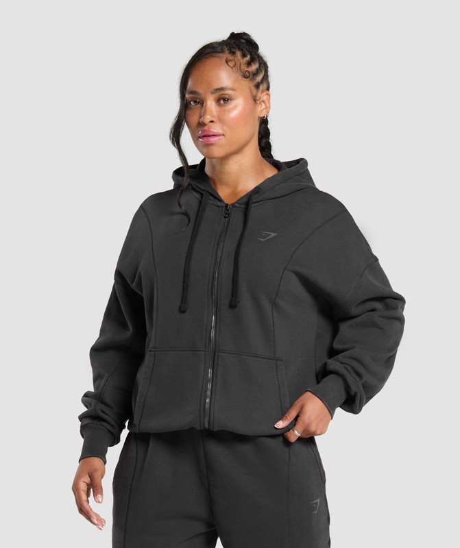 Gymshark Power Oversized Zip Hoodie Hoodie Dames Zwart Lichtturkoois | WDYS47582