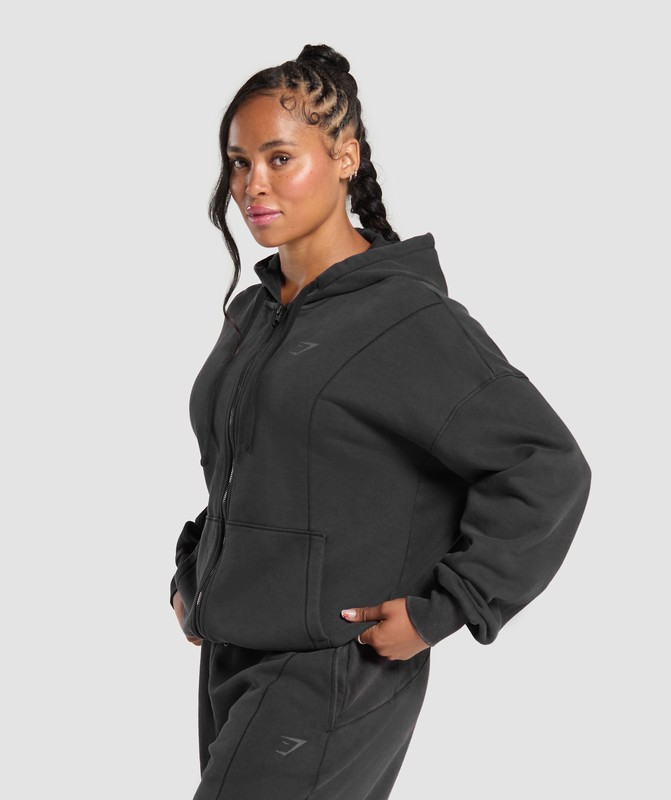 Gymshark Power Oversized Zip Hoodie Hoodie Dames Zwart Lichtturkoois | WDYS47582