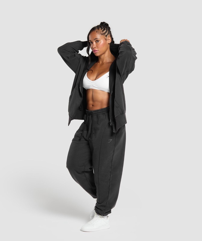 Gymshark Power Oversized Zip Hoodie Hoodie Dames Zwart Lichtturkoois | WDYS47582