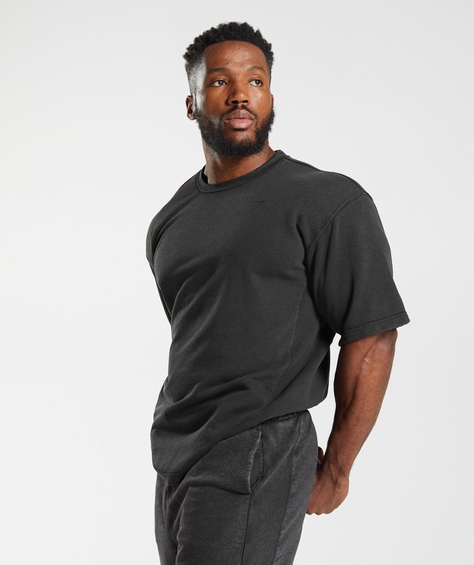 Gymshark Power Washed Short Sleeve Crew Sokken Heren Zwart | WIKB68205