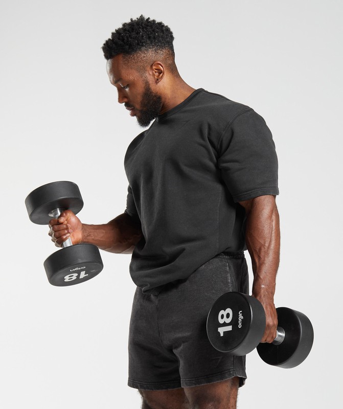 Gymshark Power Washed Short Sleeve Crew Sokken Heren Zwart | WIKB68205