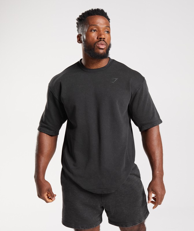 Gymshark Power Washed Short Sleeve Crew Sokken Heren Zwart | WIKB68205
